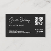 Black & White Minimalist Real Estate Agent QR Code 名刺 (裏面)