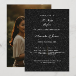 Black White Minimalist Script Rehearsal Dinner 招待状
