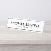 Black & White Minimalist Simple Plain  デスクネームプレート (正面)