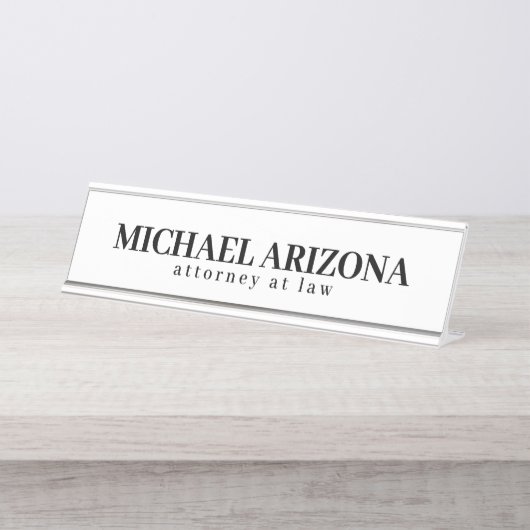 Black & White Minimalist Simple Plain  デスクネームプレート (正面)