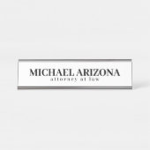 Black & White Minimalist Simple Plain  デスクネームプレート (正面)