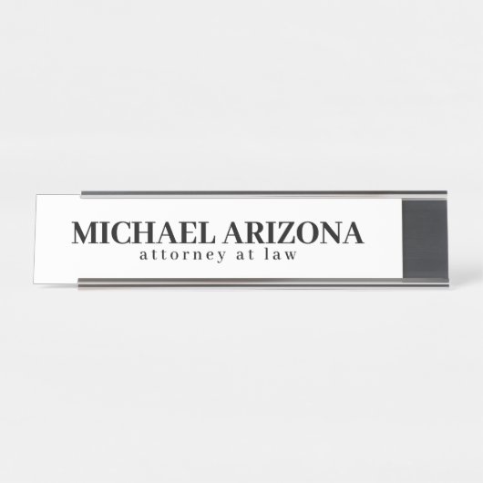 Black & White Minimalist Simple Plain  デスクネームプレート (正面)