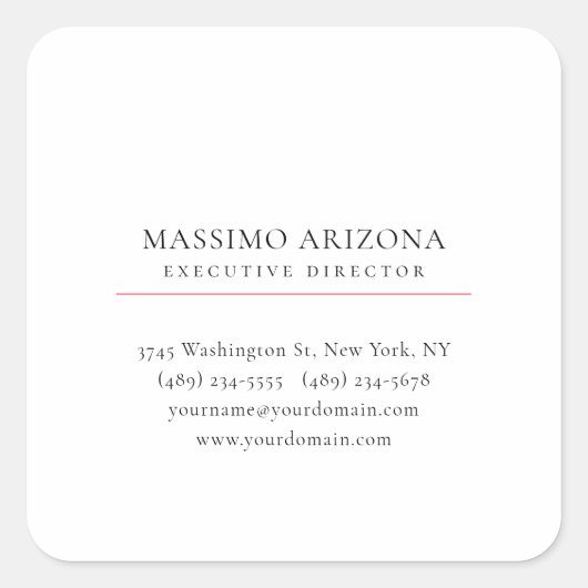 Black White Minimalist Simple Plain Modern スクエアシール (正面)