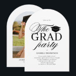 Black White Minimalist The Grad Party Photo  招待状<br><div class="desc">Black White Minimalist Script The Grad Party Photo Invitation</div>