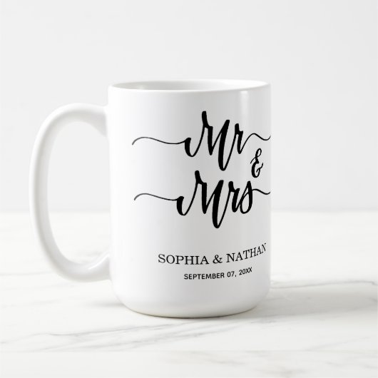 Black & White Minimalist Wedding Favor Modern Text コーヒーマグカップ (左)