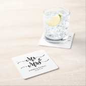 Black & White Minimalist Wedding Favor Modern Text スクエアペーパーコースター (インサイチュ)