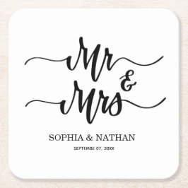 Black & White Minimalist Wedding Favor Modern Text スクエアペーパーコースター