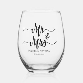 Black & White Minimalist Wedding Favor Modern Text ステムなしワイングラス