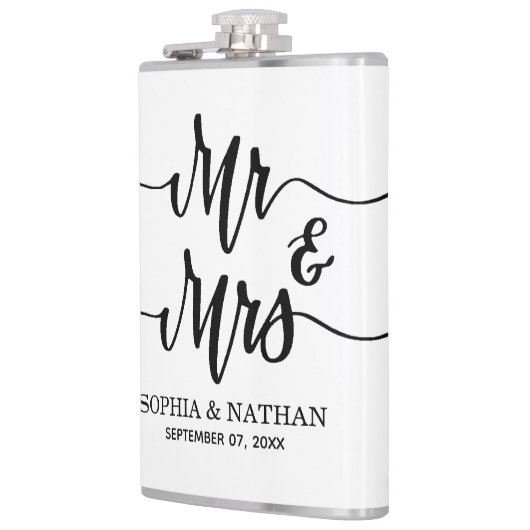 Black & White Minimalist Wedding Favor Modern Text フラスク (左)