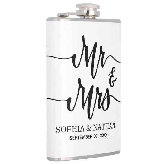 Black & White Minimalist Wedding Favor Modern Text フラスク (右)