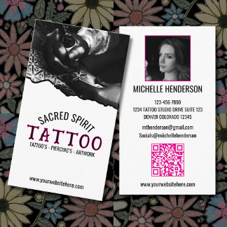 Black & White Modern 2 Photo QR Code Tattooist 名刺