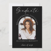 Black White Modern Arch Photo Graduation Party 招待状 (正面)