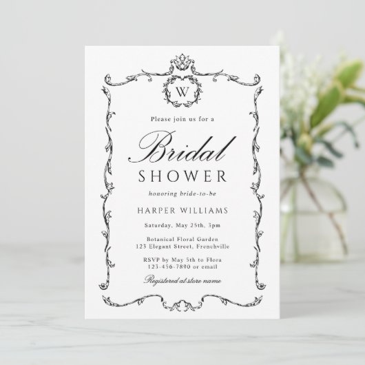 Black & White Modern Classic Frame Bridal Shower  招待状 (スタンド正面)