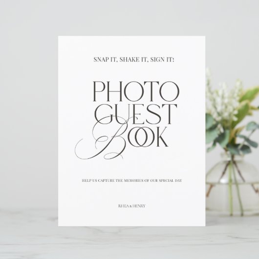 Black & White Modern Classic Photo Guest Book Sign (スタンド正面)