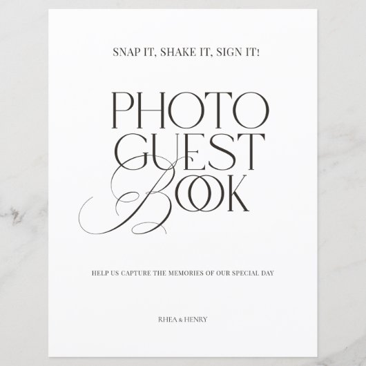 Black & White Modern Classic Photo Guest Book Sign (正面)