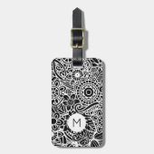 Black White Modern Floral Monogram Initial  ラゲッジタグ (正面縦)