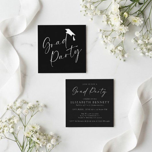 Black White Modern Graduation Party エンクロージャーカード