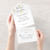 Black white modern minimalist Wedding gold foil オールインワン招待状 (切り取り部)