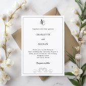Black white modern monogram diamonds wedding 招待状