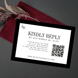 Black white modern old money wedding website QR 出欠カード