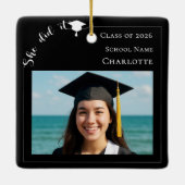 Black white modern photo Graduate セラミックオーナメント (裏面)