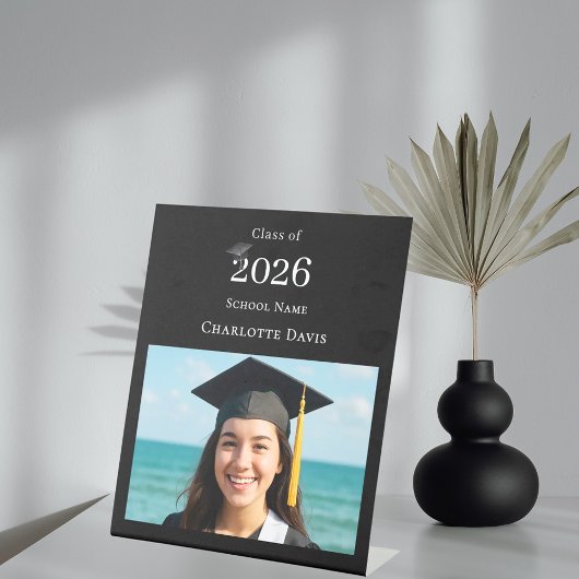 Black white modern photo Graduation party welcome 台座サイン