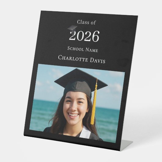 Black white modern photo Graduation party welcome 台座サイン (正面)