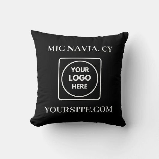 Black White Modern Rectangular Logo Throw Pillow クッション (正面)