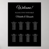 Black white modern script wedding seating chart ポスター (正面)