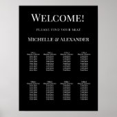Black white modern simple wedding seating chart ポスター (正面)