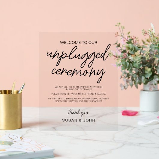 Black & White Modern Unplugged Wedding Sign アクリルサイン (ウェディング)