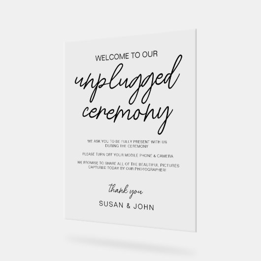 Black & White Modern Unplugged Wedding Sign アクリルサイン (傾斜)