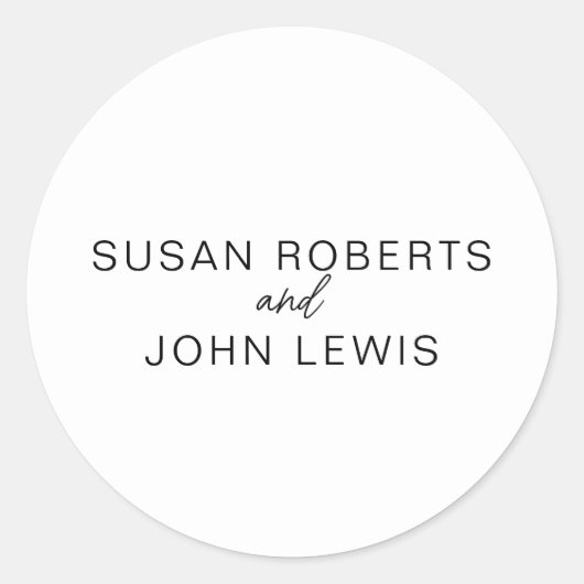 Black & White Modern Wedding  Classic Round Sticke ラウンドシール (正面)