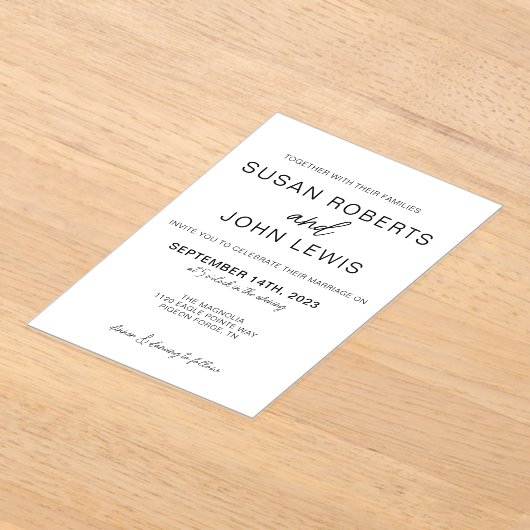 Black & White Modern Wedding Invitation アクリル招待状 (レイダウン)