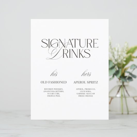 Black & White Modern Wedding Signature Drinks Sign (スタンド正面)