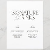 Black & White Modern Wedding Signature Drinks Sign (正面)