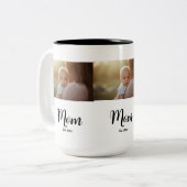 Black White Mom Est. Year 3 Photo New Mom Gift ツートーンマグカップ (正面左)