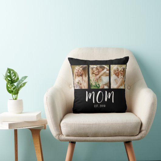 Black White Mom Established Script 3 Photo Elegant クッション (椅子)