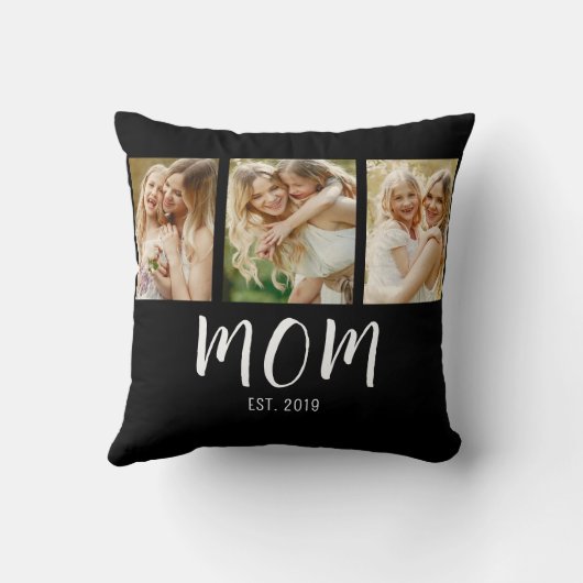 Black White Mom Established Script 3 Photo Elegant クッション (裏面)