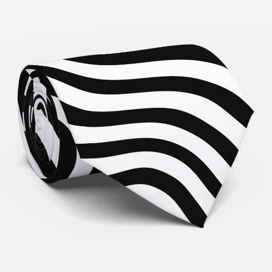 Black White Monochrome Wavy Striped ネクタイ (ロール)