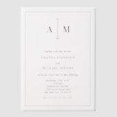 Black White Monogram Minimal Simple Border Wedding ベラム紙招待状 (正面)