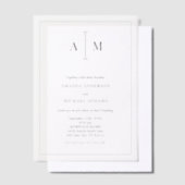 Black White Monogram Minimal Simple Border Wedding ベラム紙招待状 (オフセット)