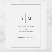 Black White Monogram Minimal Simple Border Wedding ワインラベル (シングルラベル)