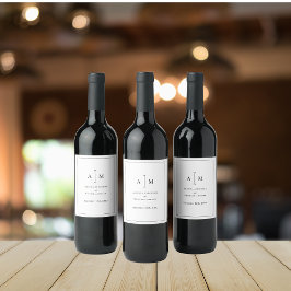 Black White Monogram Minimal Simple Border Wedding ワインラベル