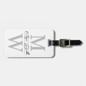 Black White Monogram Name ラゲッジタグ (正面横)