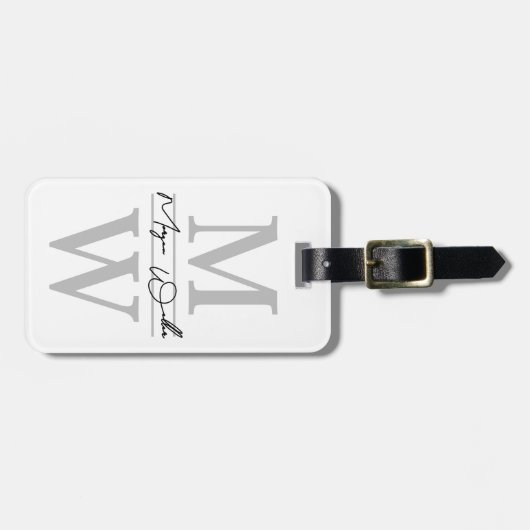 Black White Monogram Name ラゲッジタグ (正面横)