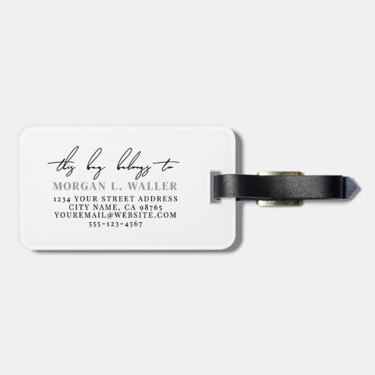 Black White Monogram Name ラゲッジタグ (裏面横)