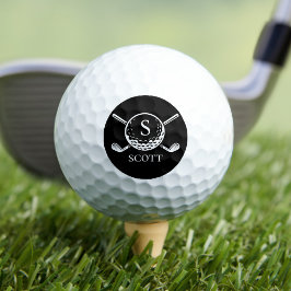 Black White Monogram Name Golf Club Classic ゴルフボール