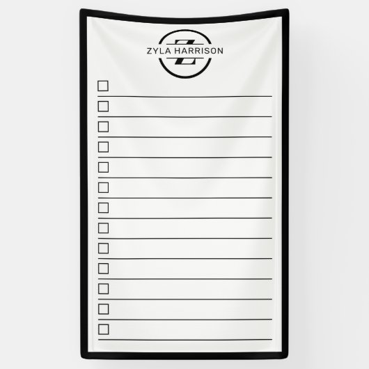 Black White Monogram Name To Do List Dry Erase 横断幕 (縦)