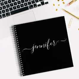 Black White Monogram Script Name Sketchbook ノートブック